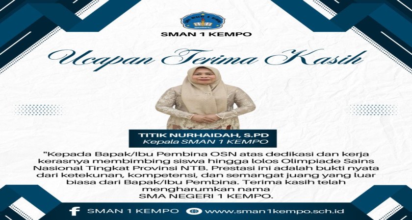 SELAMAT DAN SUKSES ATAS PRESTASI SISWA-SISWI SMAN 1 KEMPO LOLOS Pada OSN TAHUN 2025