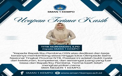SELAMAT DAN SUKSES ATAS PRESTASI SISWA-SISWI SMAN 1 KEMPO LOLOS Pada OSN TAHUN 2025